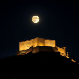 A stunning night view of Erbil Castle illuminated by the moonlight