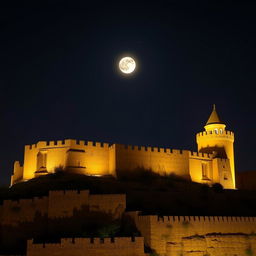 A stunning night view of Erbil Castle illuminated by the moonlight