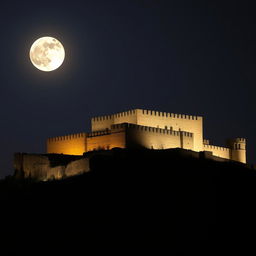 A stunning night view of Erbil Castle illuminated by the moonlight