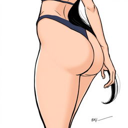 A stylized illustration of a girl with exaggerated curves, focusing on her lower body