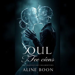 Create a book cover featuring two broken souls intertwined together in a kiss