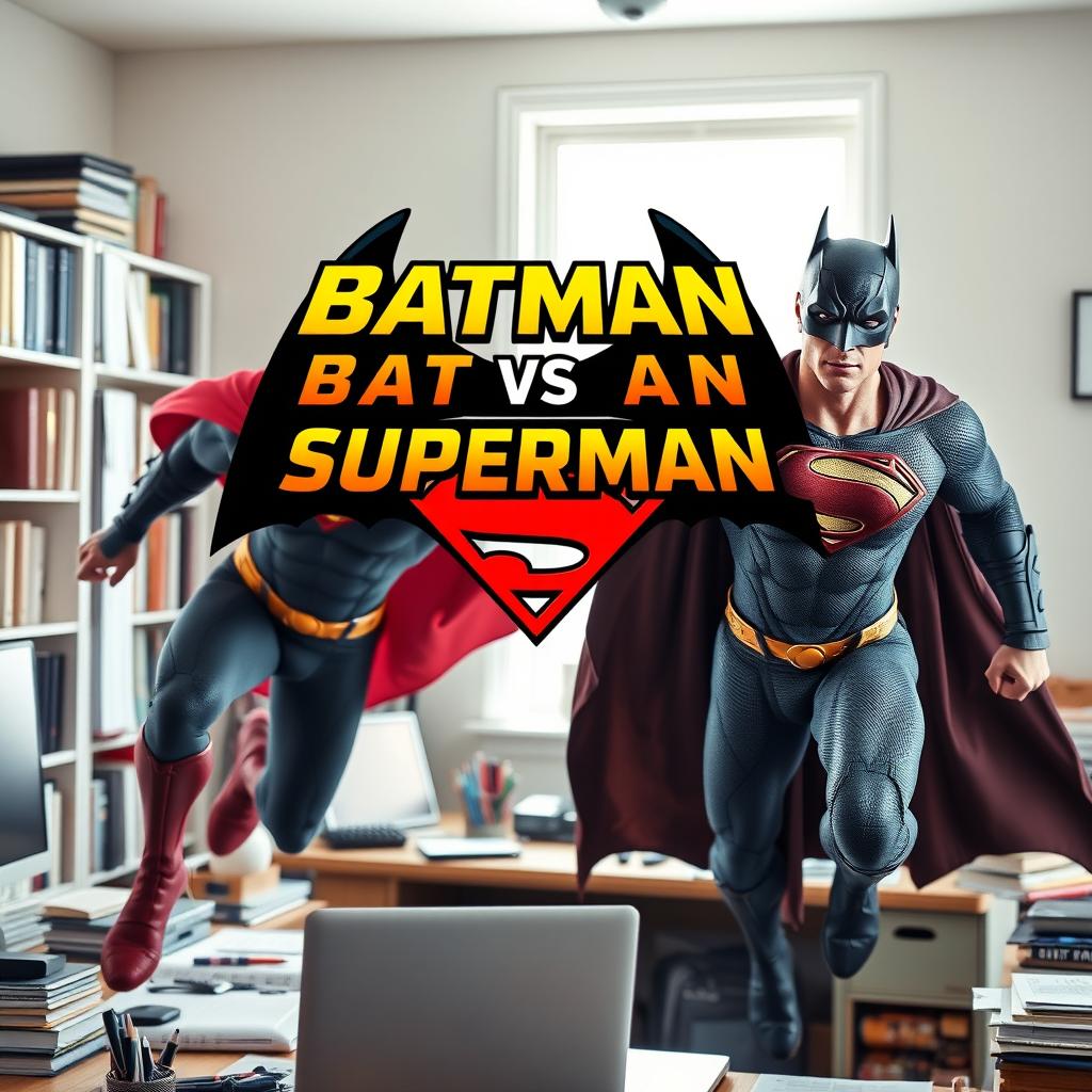 An image featuring Superman on the right side and Batman on the left side, both in a dynamic pose as if they are about to leap into action