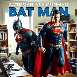 An image featuring Superman on the right side and Batman on the left side, both in a dynamic pose as if they are about to leap into action