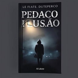 A dark and mysterious book cover for 'Pedaço de Ilusão' shows a city at night, shrouded in dense fog