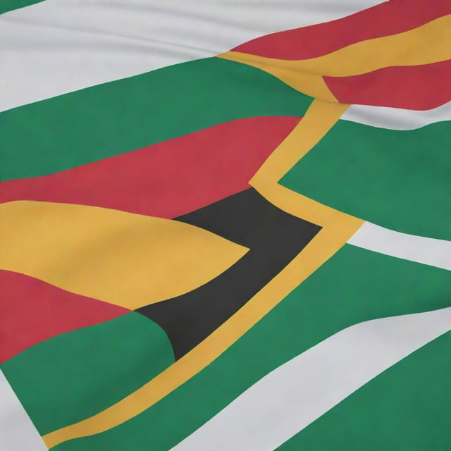 A vibrant backdrop featuring the Guyana flag with its unique design and colours of green, gold, white, black, and red.