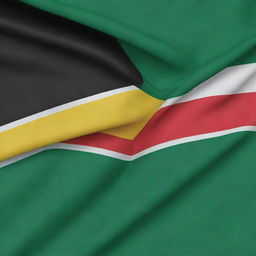 A vibrant backdrop featuring the Guyana flag with its unique design and colours of green, gold, white, black, and red.