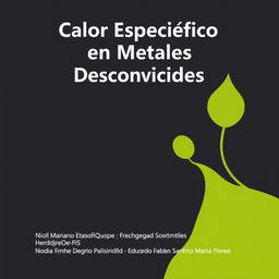 Create an informative cover page for a scientific report titled 'Calor Específico en Metales Desconocidos'