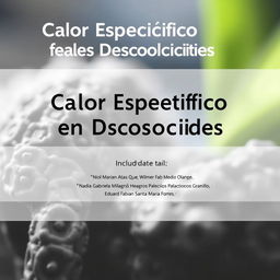 Create an informative cover page for a scientific report titled 'Calor Específico en Metales Desconocidos'