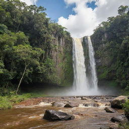 A picturesque backdrop showcasing the breathtaking natural beauty of Guyana, featuring lush rainforests, stunning waterfalls, and an exotic variety of wildlife.