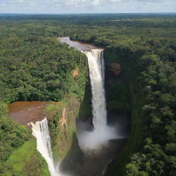 A picturesque backdrop showcasing the breathtaking natural beauty of Guyana, featuring lush rainforests, stunning waterfalls, and an exotic variety of wildlife.