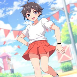 An anime-style young man wearing a skirt