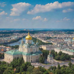 A sunny day in Ukraine showcasing beautiful landscapes, traditional architecture, and vibrant city life.