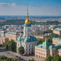 A sunny day in Ukraine showcasing beautiful landscapes, traditional architecture, and vibrant city life.