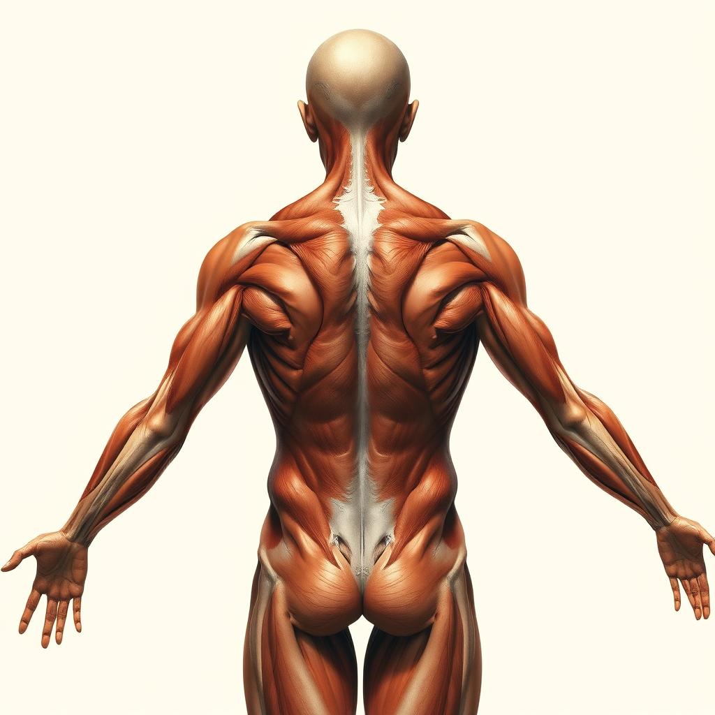 A detailed and realistic depiction of a human body, showcasing the muscles and anatomy in an artistic manner