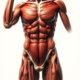 A detailed and realistic depiction of a human body, showcasing the muscles and anatomy in an artistic manner