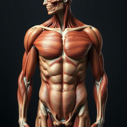 A detailed and realistic depiction of a human body, showcasing the muscles and anatomy in an artistic manner