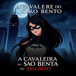 An animated movie poster featuring a woman with long black hair, patrolling a city like Batman