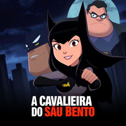 An animated movie poster featuring a woman with long black hair, patrolling a city like Batman