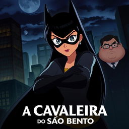 An animated movie poster featuring a woman with long black hair, patrolling a city like Batman