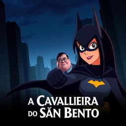 An animated movie poster featuring a woman with long black hair, patrolling a city like Batman