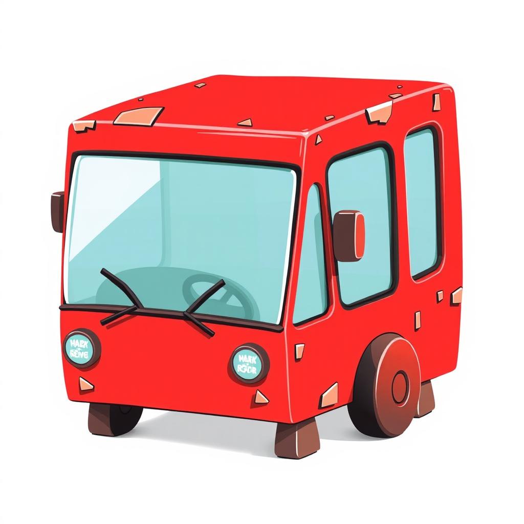 A square-shaped red car with rough edges and a big windshield