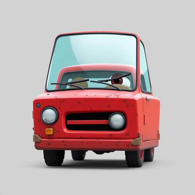 A square-shaped red car with rough edges and a big windshield