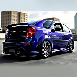 A 2006 Chevrolet Aveo customized with a sleek body kit and personalized rims