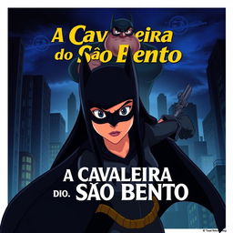 An animated movie poster featuring a woman with long black hair, patrolling a city like Batman