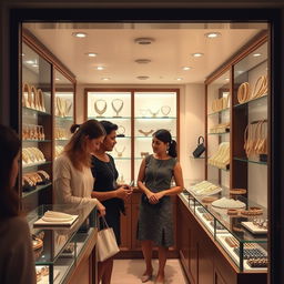 Una pequeña tienda de bisutería con exhibiciones brillantes de anillos, collares y pulseras