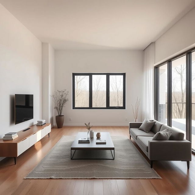 A serene and minimalist living room with a modern design