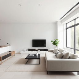 A serene and minimalist living room with a modern design