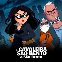 An animated movie poster featuring a woman with long black hair, patrolling a city like Batman