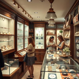 A quaint little store specializing in imitation jewelry with charming displays of rings, necklaces, and bracelets