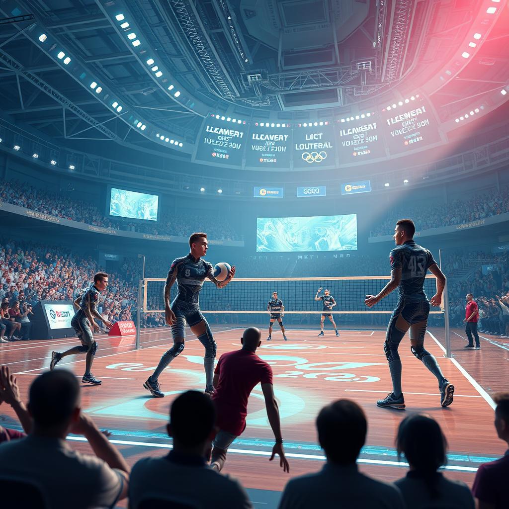 A futuristic volleyball game set in the Olympics of 2090