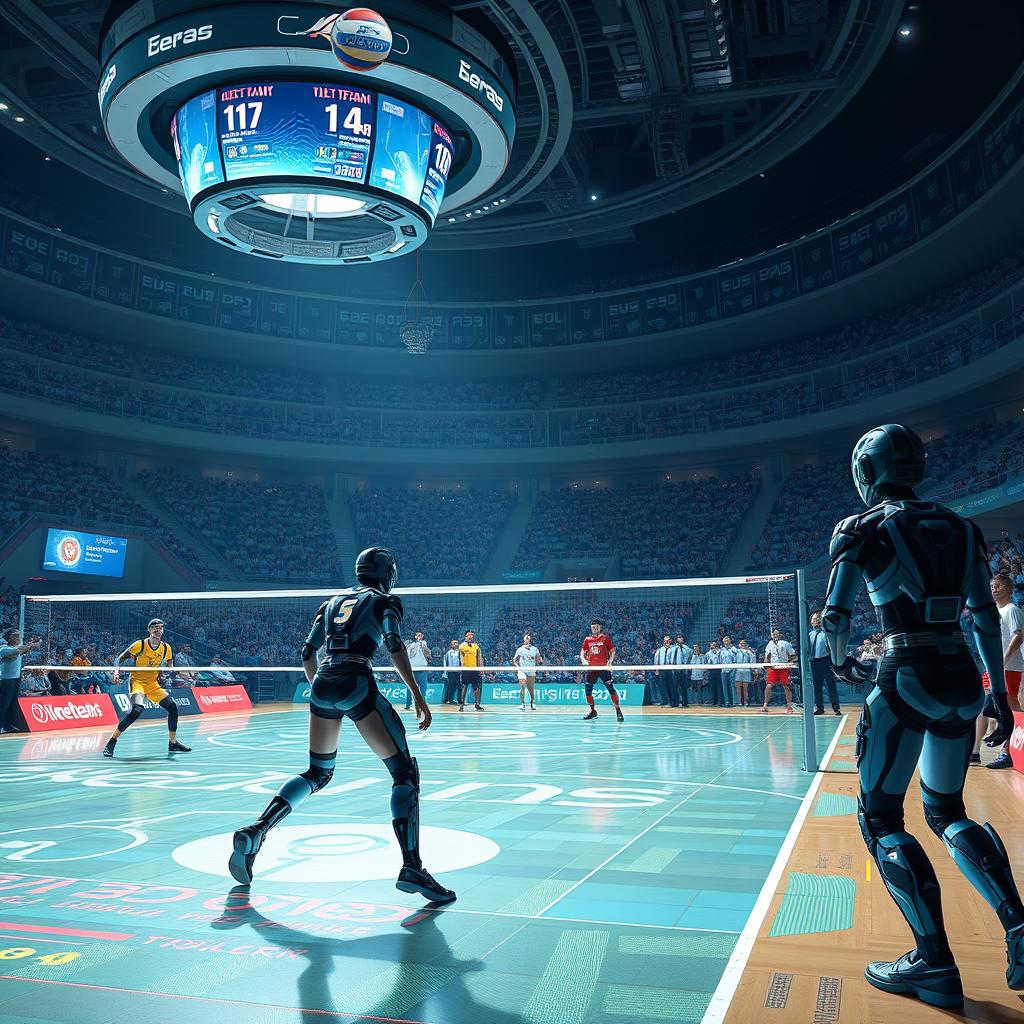 A futuristic volleyball game set in the Olympics of 2090