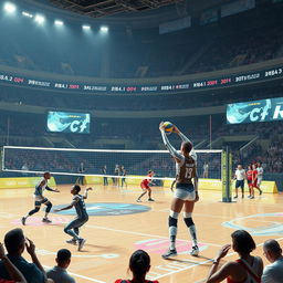 A futuristic volleyball game set in the Olympics of 2090