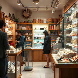 A quaint little store specializing in imitation jewelry, featuring two stands displaying cheap jewelry and one stand showcasing jewelry-making materials