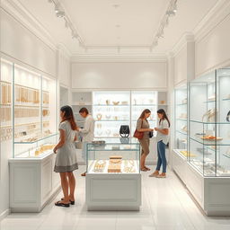 Design a small white store specializing in imitation jewelry