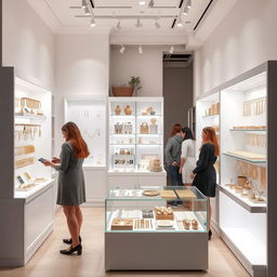 Design a small white store specializing in imitation jewelry