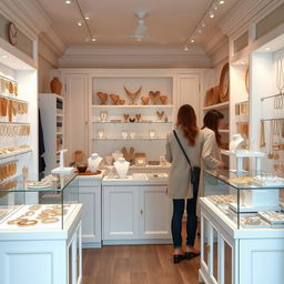 Design a small white store specializing in imitation jewelry