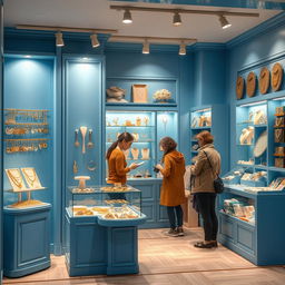 Design a small blue store specializing in imitation jewelry