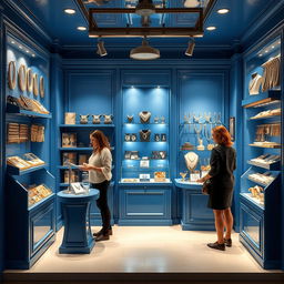 Design a small blue store specializing in imitation jewelry