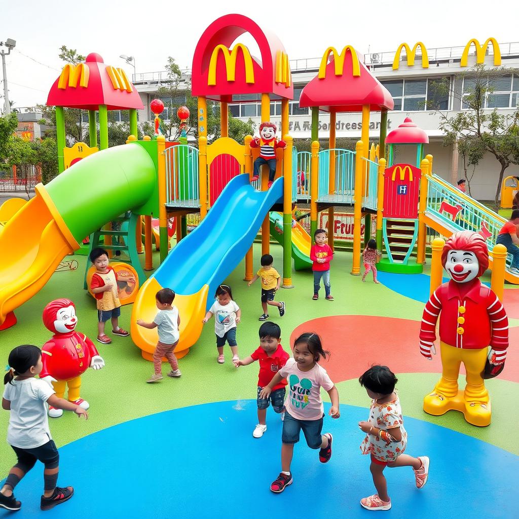 A vibrant children's playground decorated with McDonald's theme