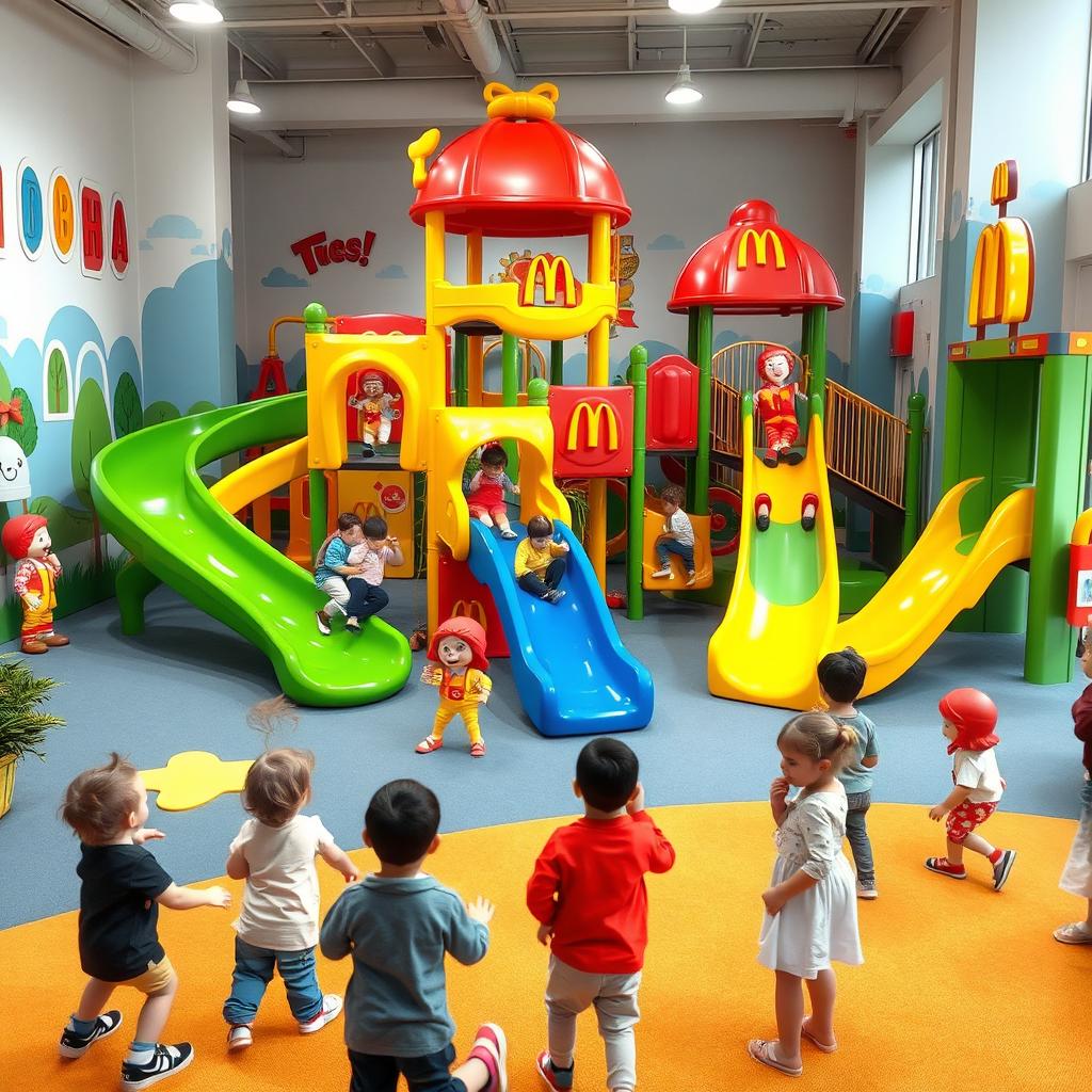 A vibrant children's playground decorated with McDonald's theme