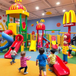 A vibrant children's playground decorated with McDonald's theme