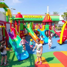 A vibrant children's playground decorated with McDonald's theme