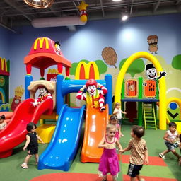 A vibrant children's playground decorated with McDonald's themes