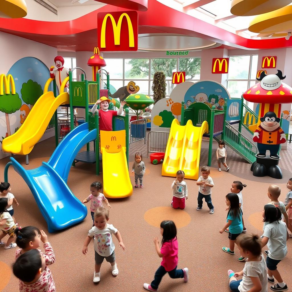 A vibrant children's playground decorated with McDonald's themes