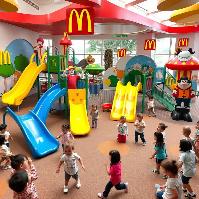 A vibrant children's playground decorated with McDonald's themes