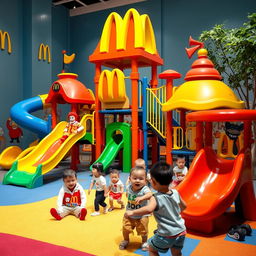 A vibrant children's playground decorated with McDonald's themes